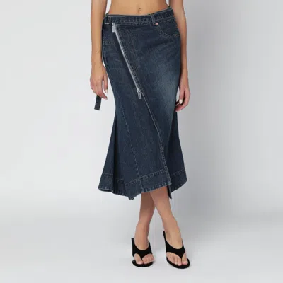 Sacai Asymmetric Blue Denim Skirt In Purple