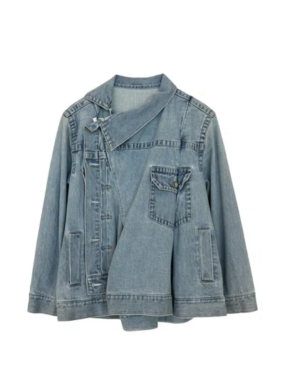 Sacai Asymmetric Denim Jacket In Blue