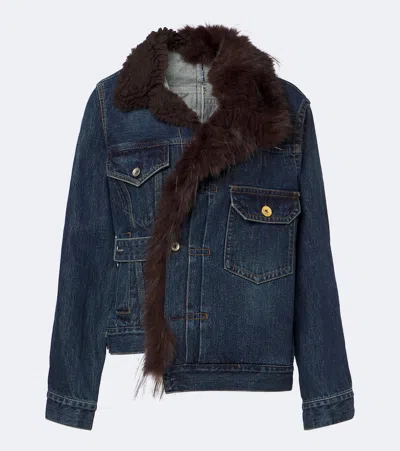 Sacai Asymmetric Denim Jacket In Blue