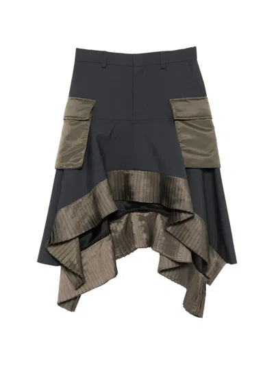 Sacai Pockets Pleated Short Skirt In Multi