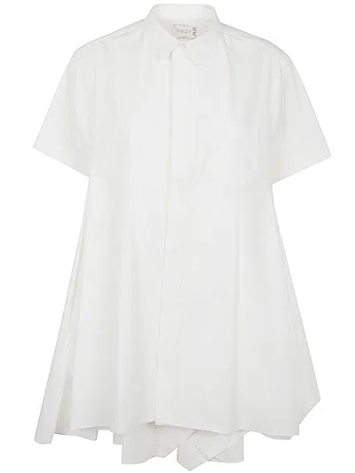 Sacai Asymmetric Layered Mini Shirt Dress In White