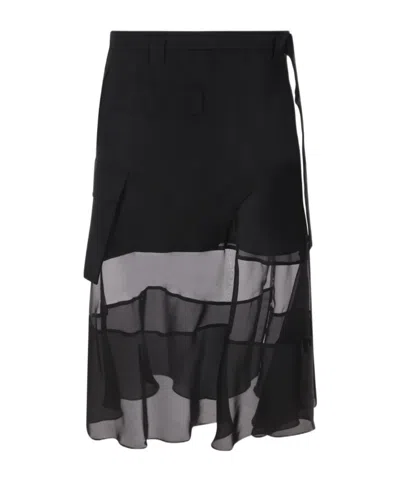 SACAI ASYMMETRIC MIDI SKIRT