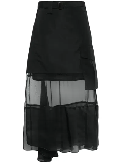 SACAI ASYMMETRIC MIDI SKIRT