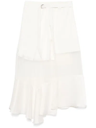 Sacai Asymmetric Midi Skirt In White