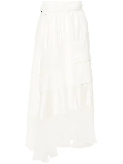 Sacai Asymmetric Panelled Skirt In Neutrals