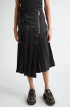 Sacai Pleated Midi Twill Skirt In Black