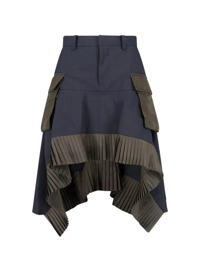 Sacai Asymmetric Pleated Cargo Skirt In Blue