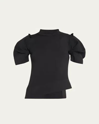 Sacai Asymmetric Pleated-sleeve Sweater In Black