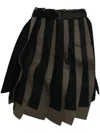 Sacai Asymmetric Pleated Wool Skirt In Brown