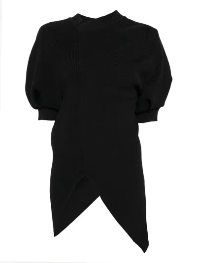 Sacai Asymmetric Puff-sleeve Top In Black