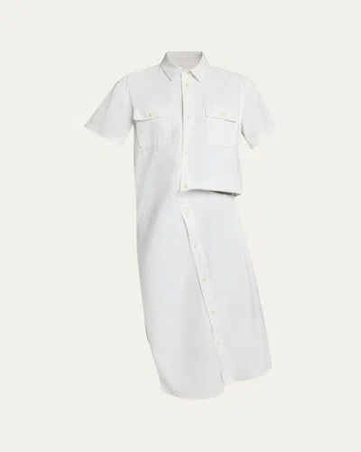 Sacai Asymmetric Short-sleeve Denim Midi Shirtdress In Multi