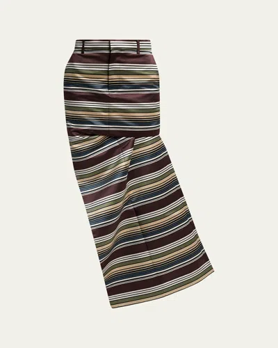 Sacai Asymmetric Striped Satin Maxi Skirt In Multi