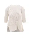 Sacai Asymmetrical Cotton Blend Sweater In White