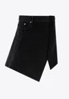 Sacai Asymmetrical Denim And Wool Mini Skirt In Black