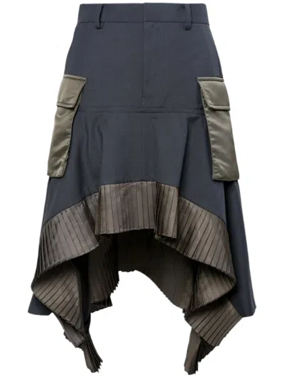 Sacai Asymmetrical Hem Midi Skirt With Pleated Detailing In Multi