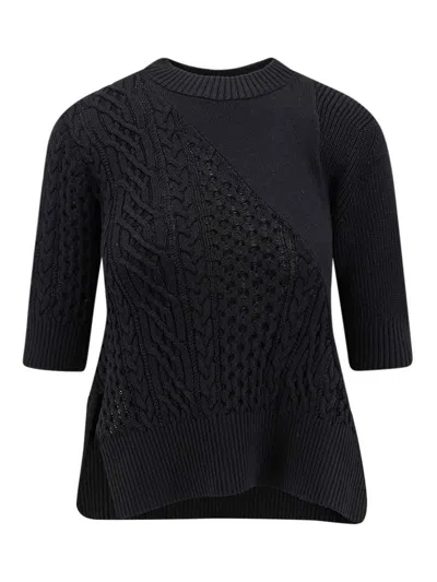 SACAI SUÉTER CON ESCOTE BARCO - NEGRO