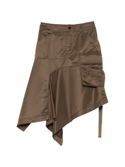 Sacai Asymmetric-hem Cargo Skirt In Brown