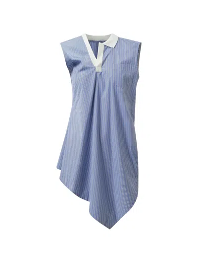 Sacai Asymmetric-hem Striped Blouse In Blue