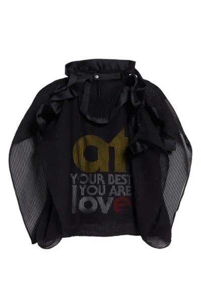 Sacai At Your Best, You Are Love Mixed Media Top In Black