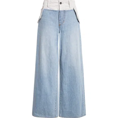 Sacai Baggy Mixed Media Jeans In Blue