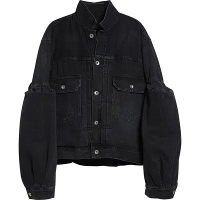 Sacai Balloon Sleeve Denim Jacket In Black