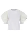 Sacai Cotton And Nylon Blend T-shirt With Balloon Sleeves In White