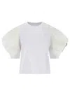 Sacai Balloon Sleeve White Cotton T-shirt In White