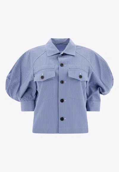 Sacai Balloon-sleeved Stripe Shirt In Blue