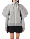 Sacai Balloon Sleeves Hoodie In Grey Melange