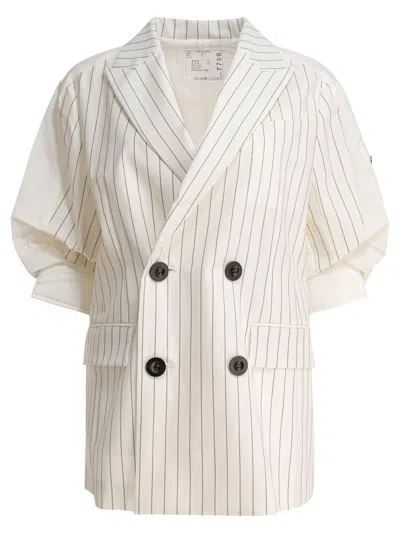 Sacai Balzer Double-breasted Wool And Silk In White
