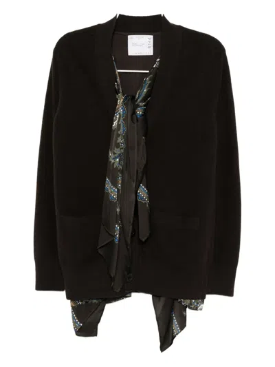 Sacai Bandana-layered Wool Cardigan In Brown