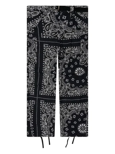Sacai Bandana-print Belted Trousers In Black