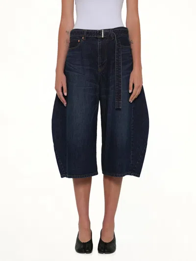 Sacai Barrel Denim Bermuda Pants In Blue
