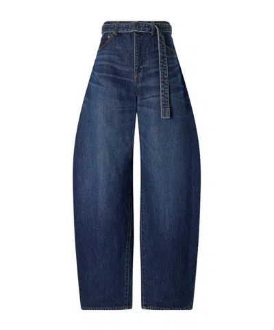 Sacai Barrel Panelled Jeans In Blue