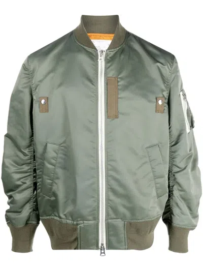 Sacai Khaki Nylon Twill Blouson Bomber Jacket In Green