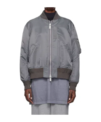 Sacai Gray Nylon Bomber Jacket In 326 C/gray