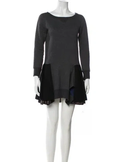 Pre-owned Sacai Bateau Neckline Mini Dress In Gray