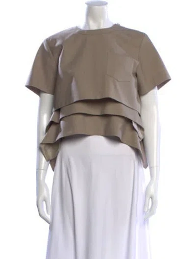 Pre-owned Sacai Bateau Neckline Short Sleeve Crop Top In Neutral