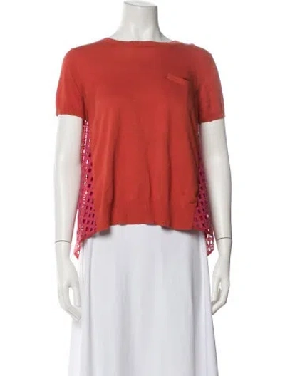 Pre-owned Sacai Bateau Neckline Short Sleeve Top In Orange