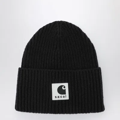 SACAI SACAI BEANIE WITH LOGO PATCH
