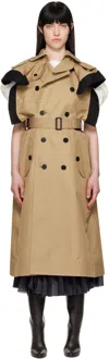 Sacai Womens Contrast-texture Sleeveless Cotton-blend Midi Dress Beige Black In 652 Beige*black