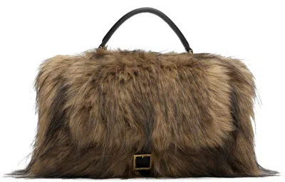 Sacai Beige & Brown Faux-fur Muff Bag