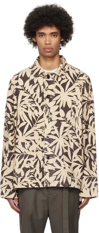 Sacai Beige & Brown Graphic Shirt In 638 Beigexbrown