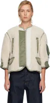 Sacai Beige & Khaki Faux-shearling & Nylon Twill Jacket In White