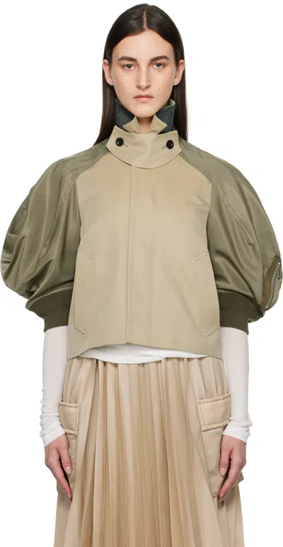 Sacai Beige & Khaki Paneled Jacket In 670 Beige Taupe