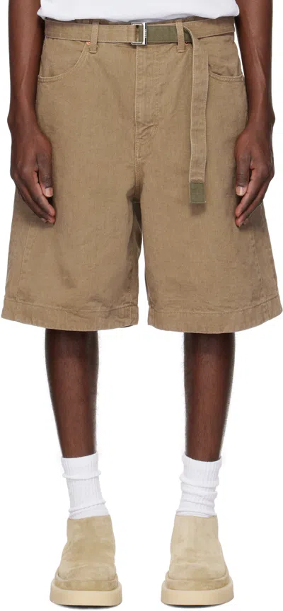 Sacai Beige Belted Denim Shorts In 651 Beige