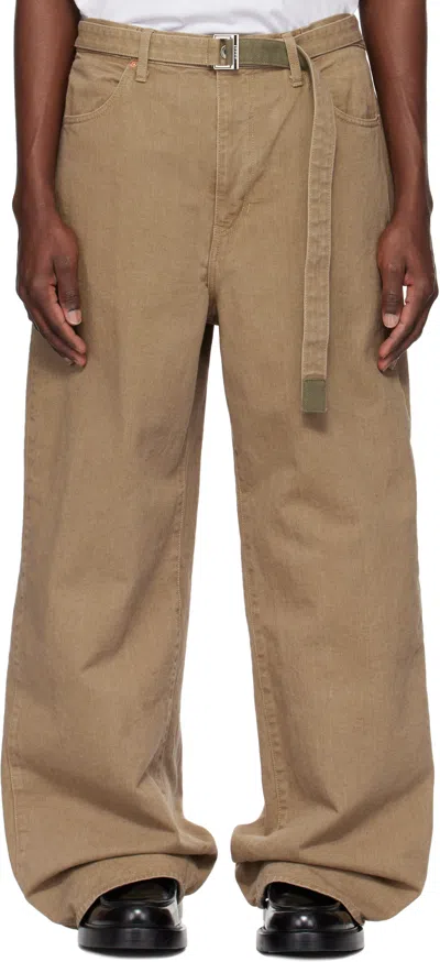 Sacai Beige Belted Jeans In 651 Beige
