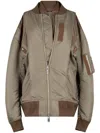 Sacai Khaki Nylon Twill Bomber Jacket In Brown