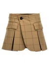 Sacai Checkered Skort With Front Pleats And Pockets In Beige