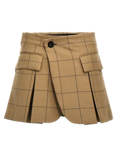 SACAI WOMEN BEIGE CHECKED MINI SKIRT, 30 LUXURY SHORTS FOR WOMEN DARVEYS